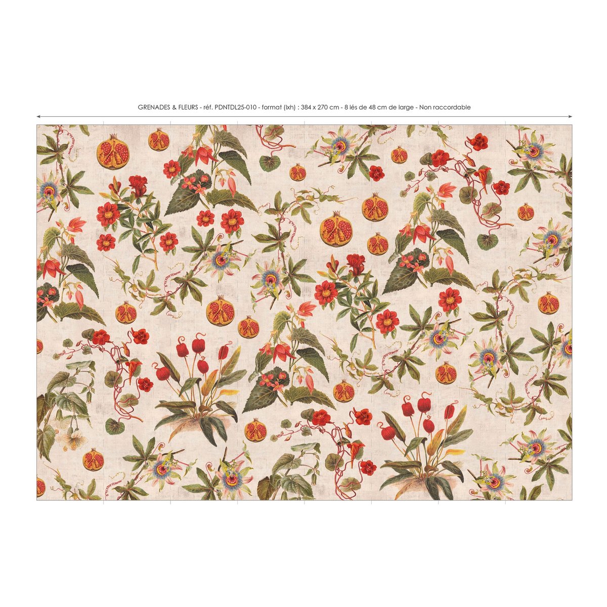 Papier peint panoramique Grenades et Fleurs - intissé 384 x 270 cm multicolore, LE PAPIERS DE NINON