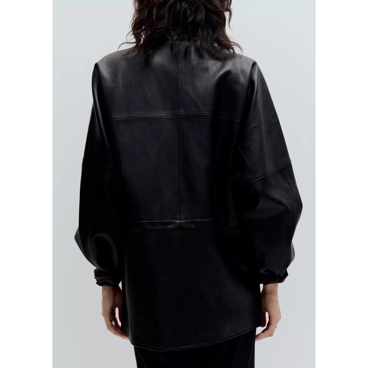 Veste cuir synthétique col cheminée noir, MANGO