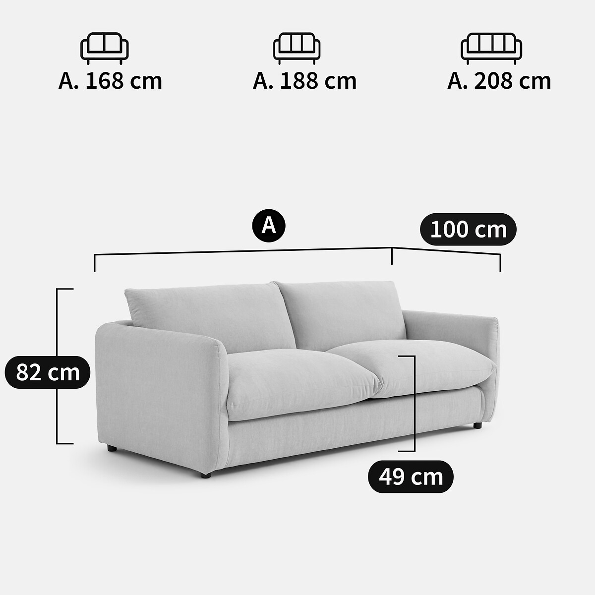Canapé droit 2, 3 ou 4 places, en polyester chiné, YDE beige, LA REDOUTE INTERIEURS