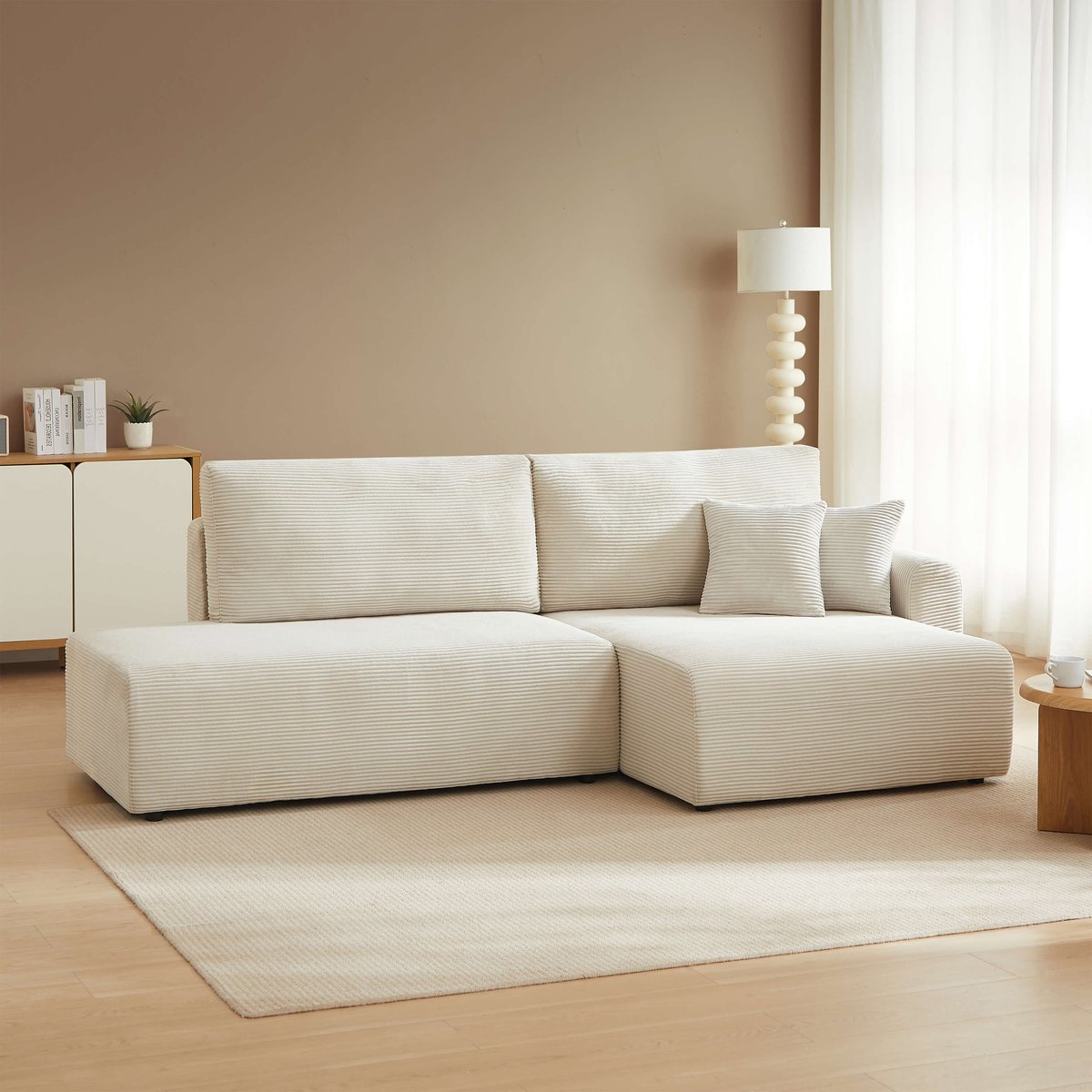 Canapé d'angle droit convertible DANILO beige, BAÏTA