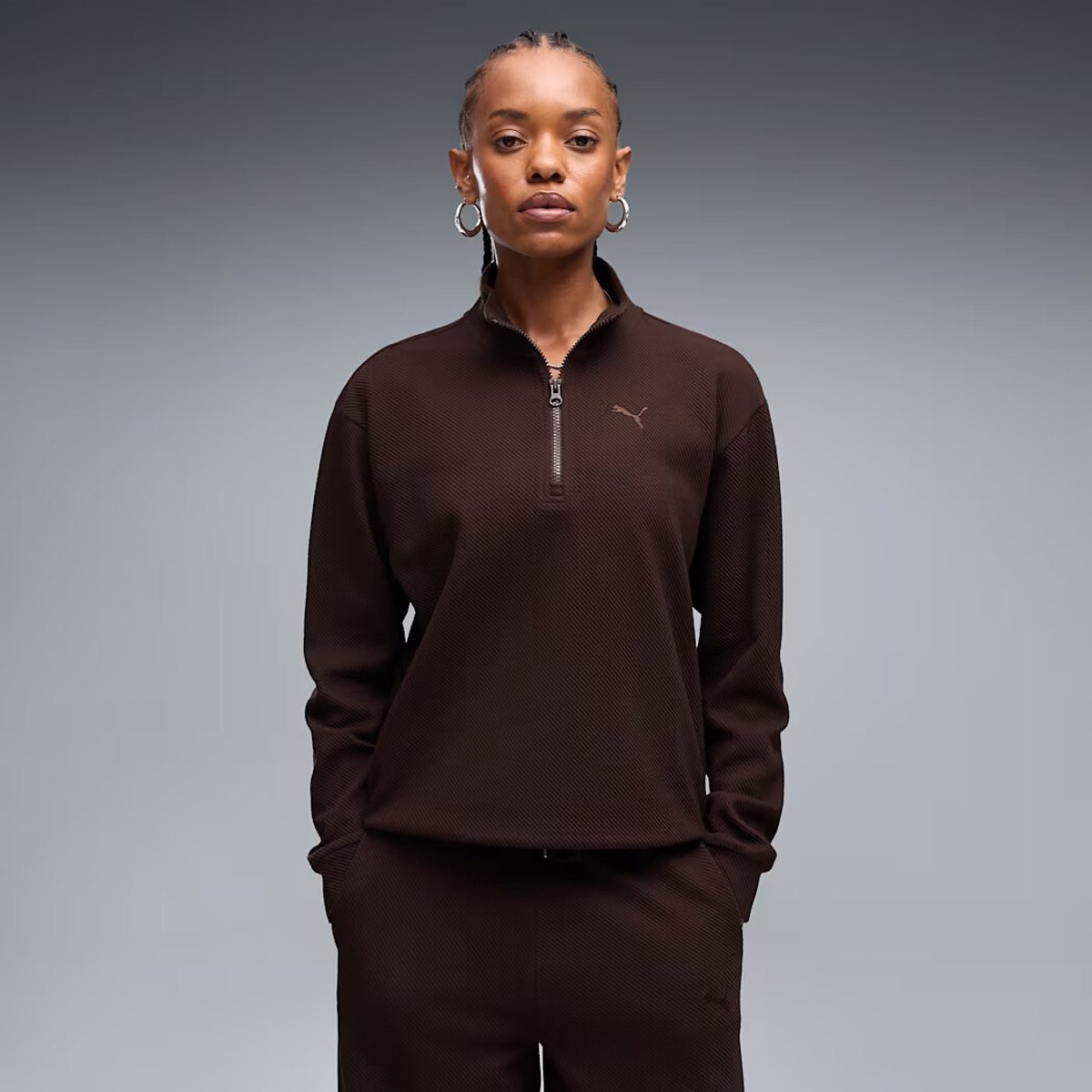 Sudadera con media cremallera ESSENTIALS ELEVATED chocolate, PUMA