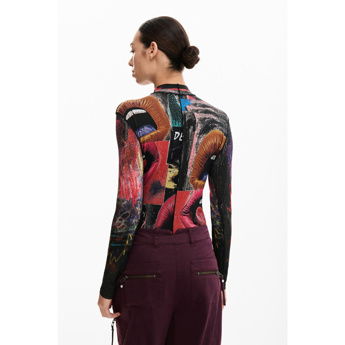 T-shirt manches longues col roulé noir, DESIGUAL