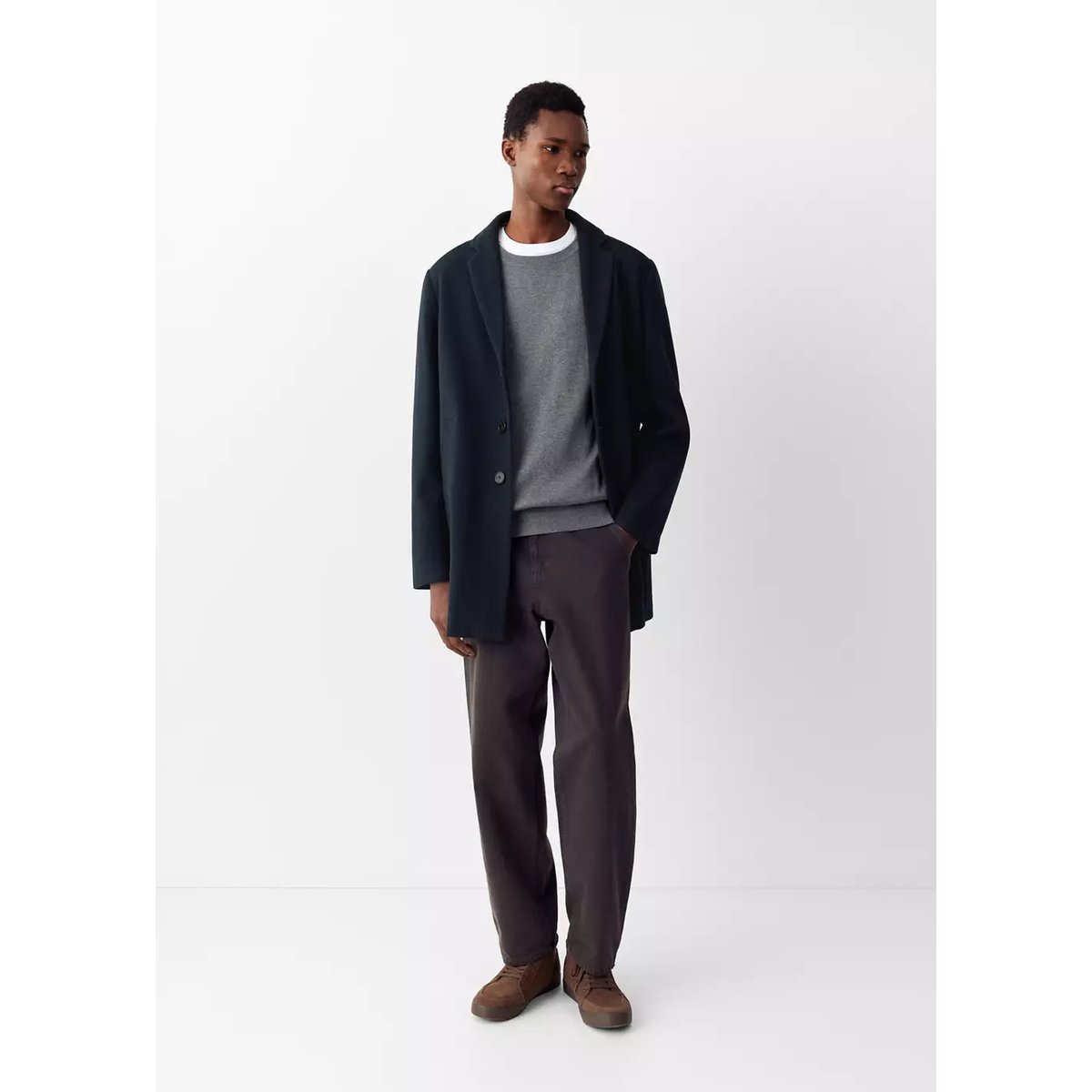 Manteau en drap col à revers bleu marine, MANGO TEEN