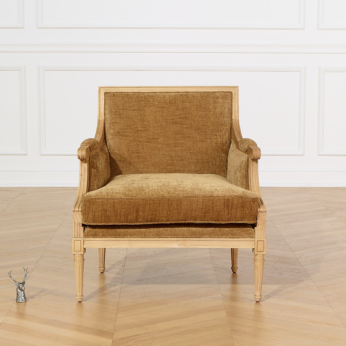 Fauteuil bas en bois massif et tissu cognac VILLANDRY couleur unique, ROBIN DES BOIS