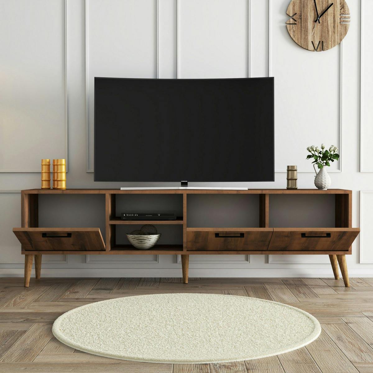 Meuble TV vintage 3 portes abattantes 2 niches UMEA marron, PIER IMPORT