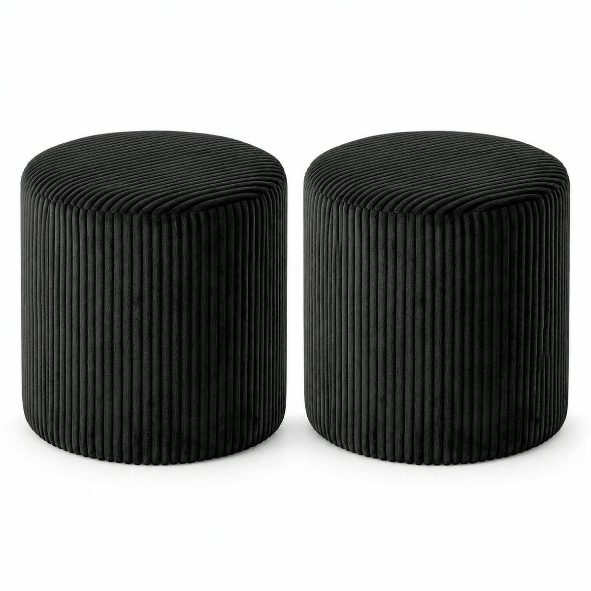 Pouf rond velours côtelé noir (lot de 2) MALMOE noir, PIER IMPORT