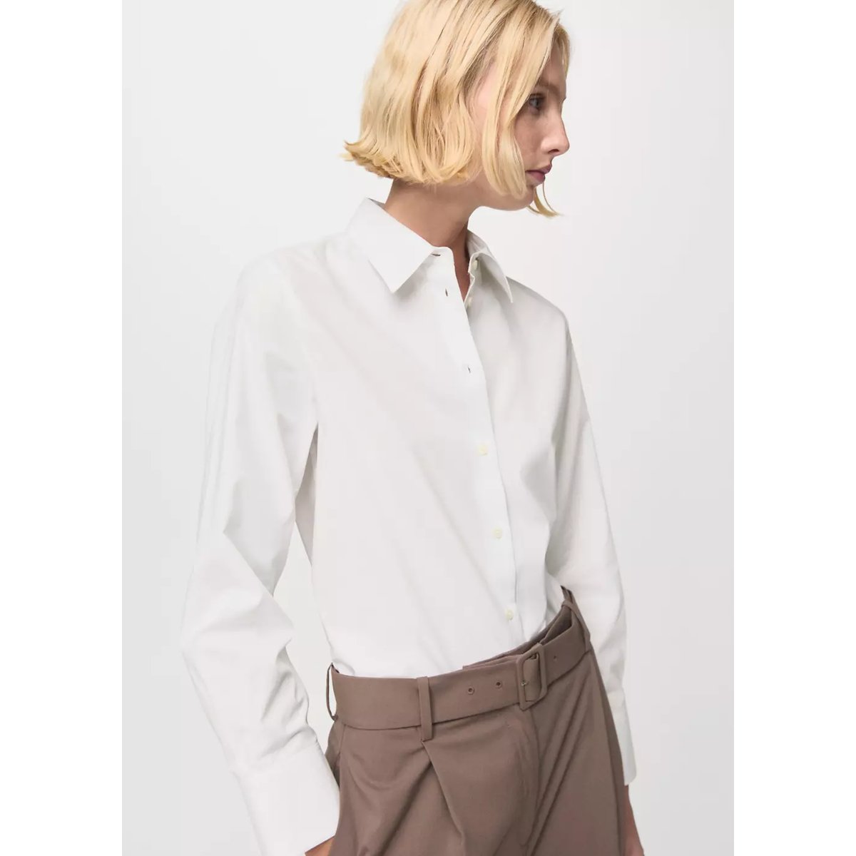 Chemise droite mélange coton et lyocell blanc cassé, MANGO