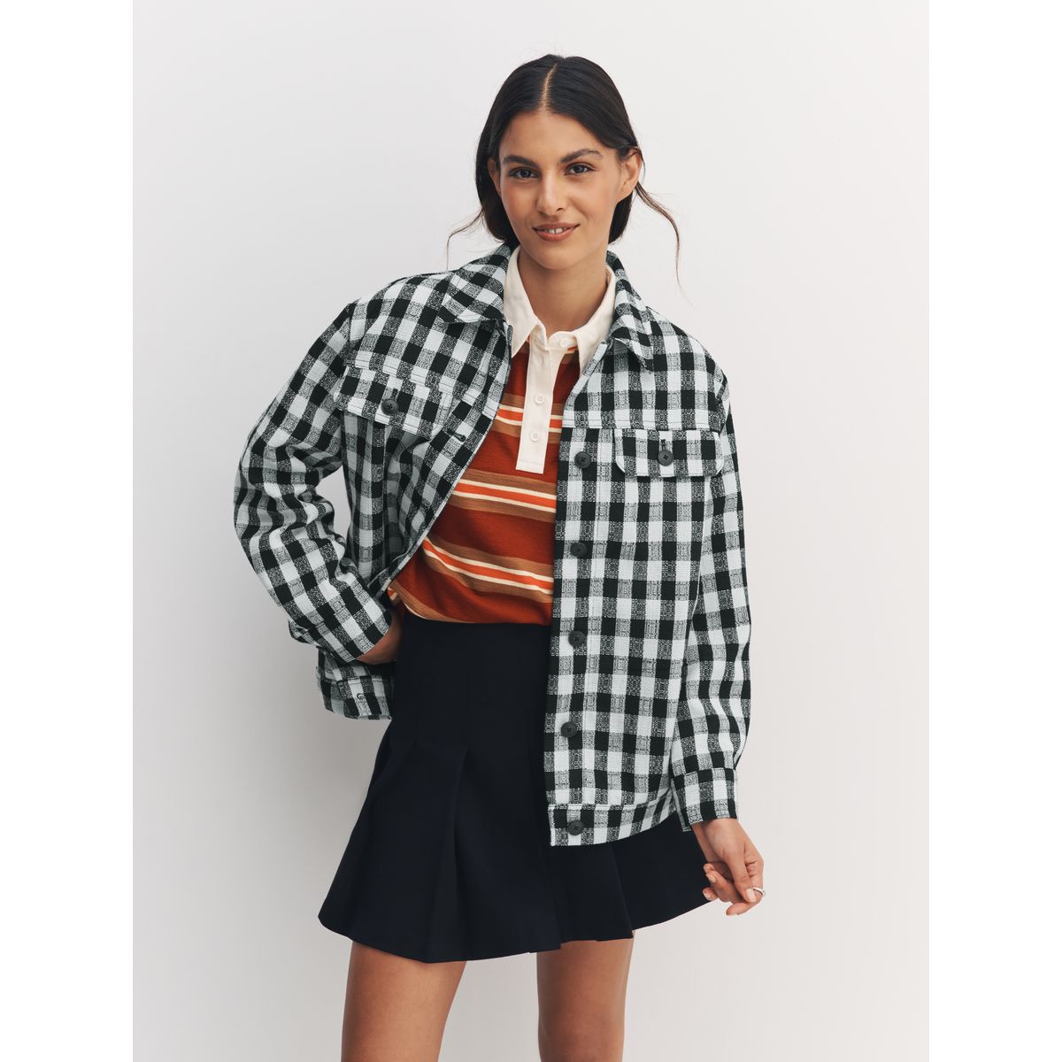 Veste-chemise bouclée bleu marine/blanc vichy, NEXT