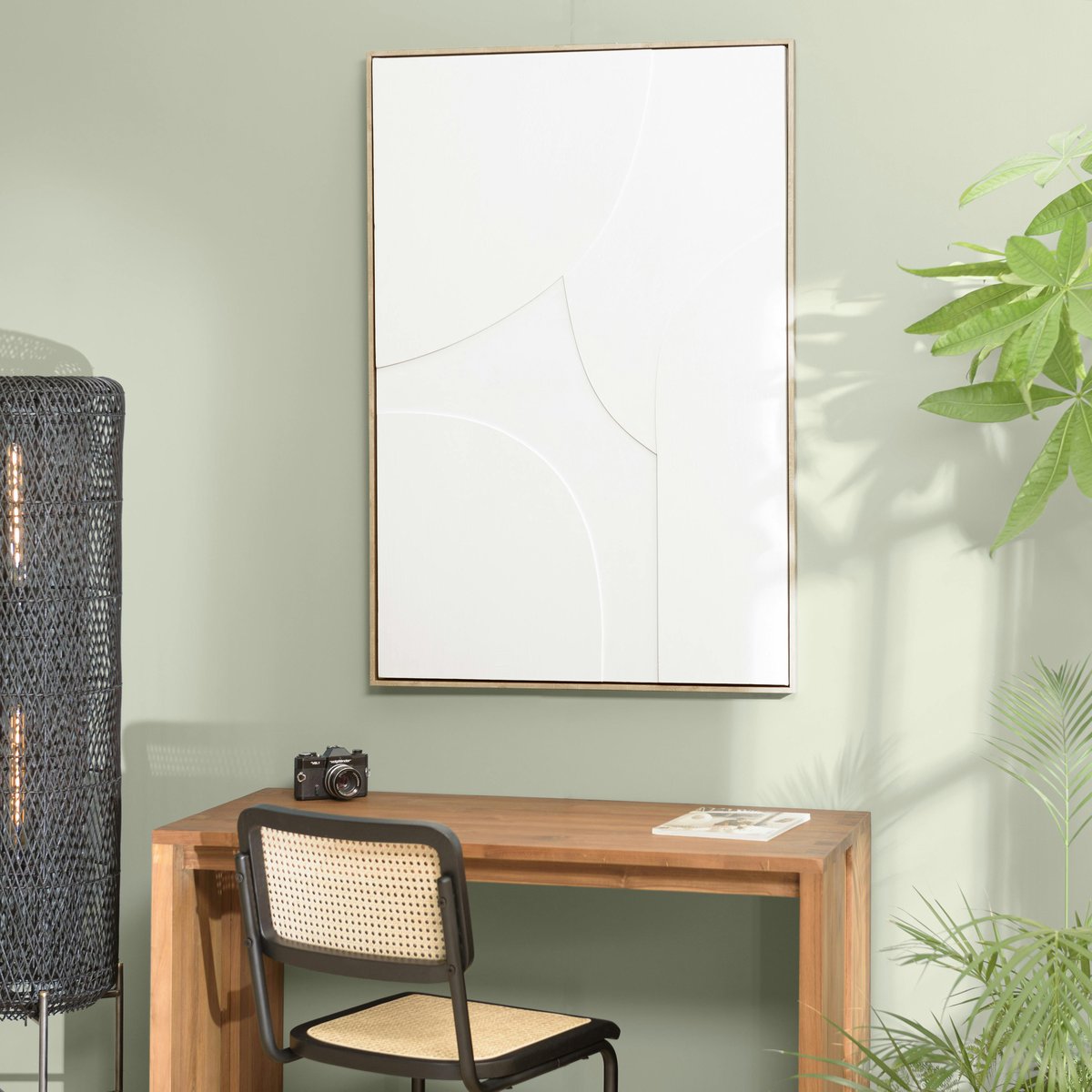 Tableau blanc abstrait formes en relief 83 x 123 cm blanc, PIER IMPORT