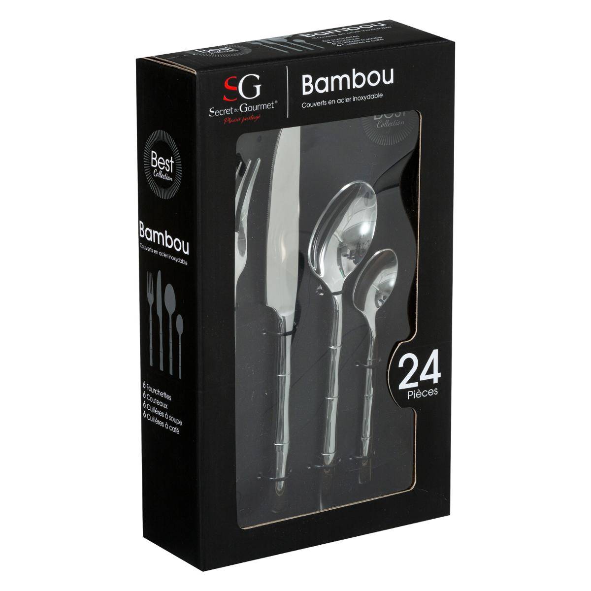 Ménagère 24 pièces en acier inoxydable et bambou BAMBOU argent, SECRET DE GOURMET