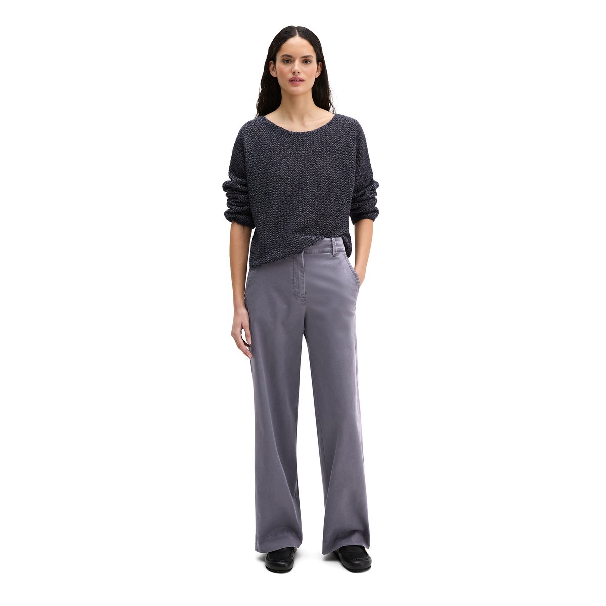 Pull ajouré loose en mélange de coton bio bleu foncé, MARC O'POLO