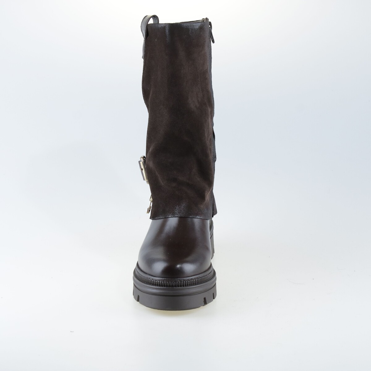 Botas guêtres de altura media de piel marrón oscuro, MJUS