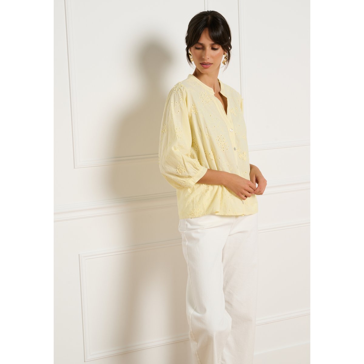 Blouse brodée aérienne jaune pastel, LOLALIZA
