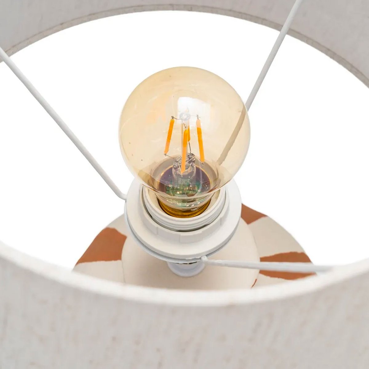 Lampe à poser céramique blanche rayures terracotta 30x30x55.5cm marron, WADIGA