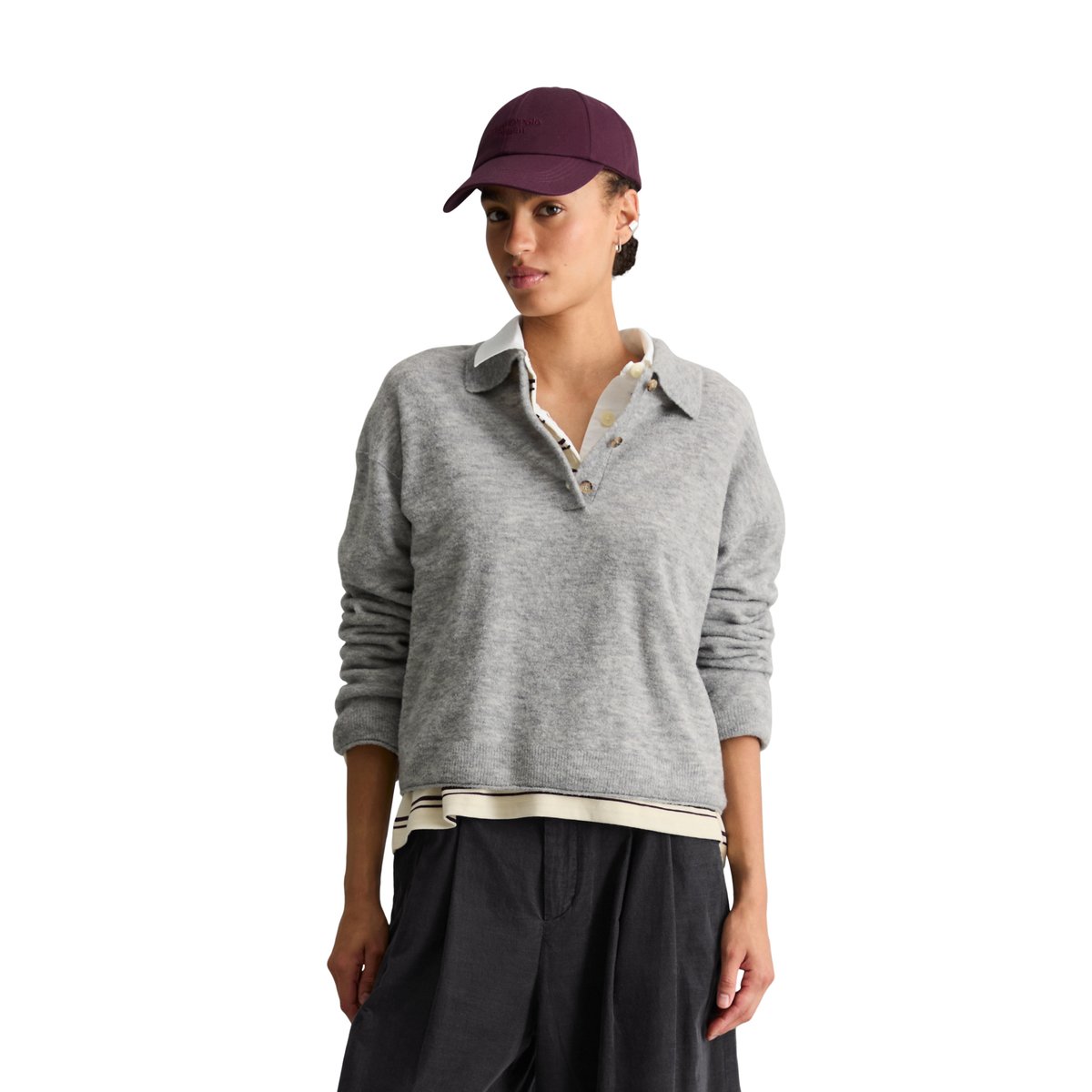 Polo en maille, coupe décontractée en fil bouclé gris, MARC O’POLO DENIM