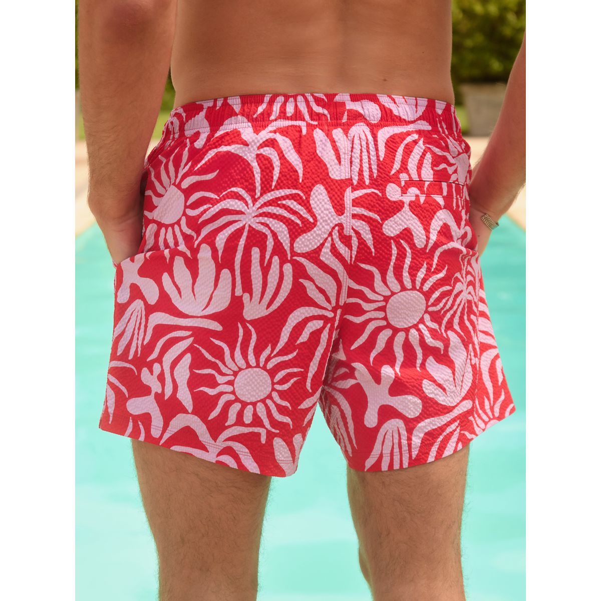 Short de bain abstrait 5 pouces rouge/lilas, NEXT