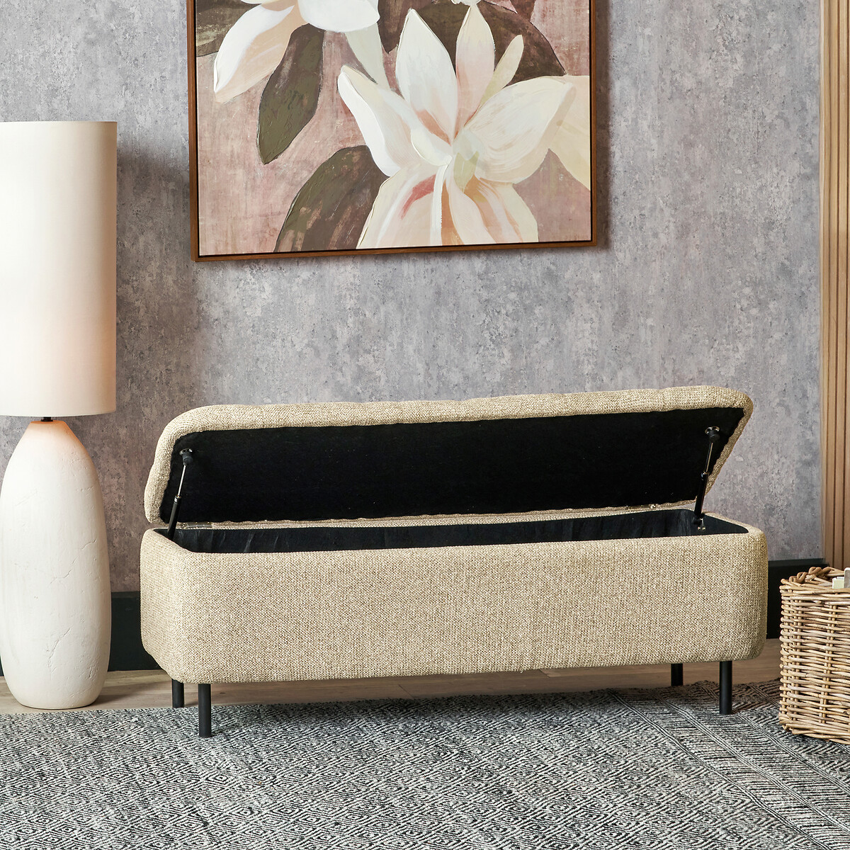 Evi Chenille Buttoned Storage Ottoman Bench oatmeal, SO'HOME