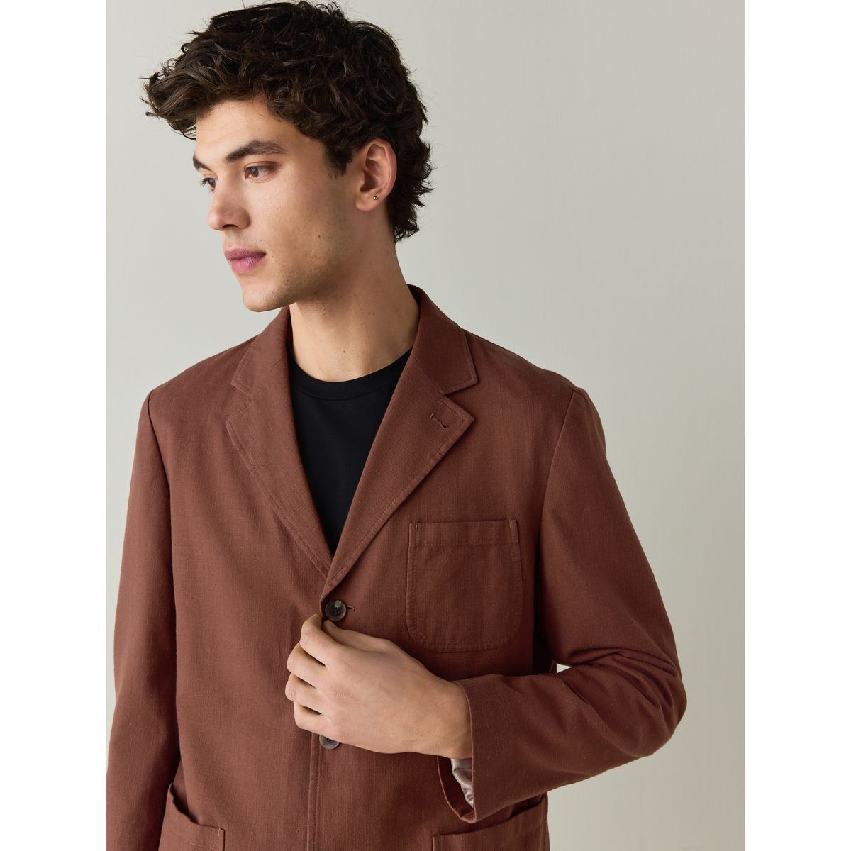 Veste de costume texturée en coton mélangé marron rouille, NEXT