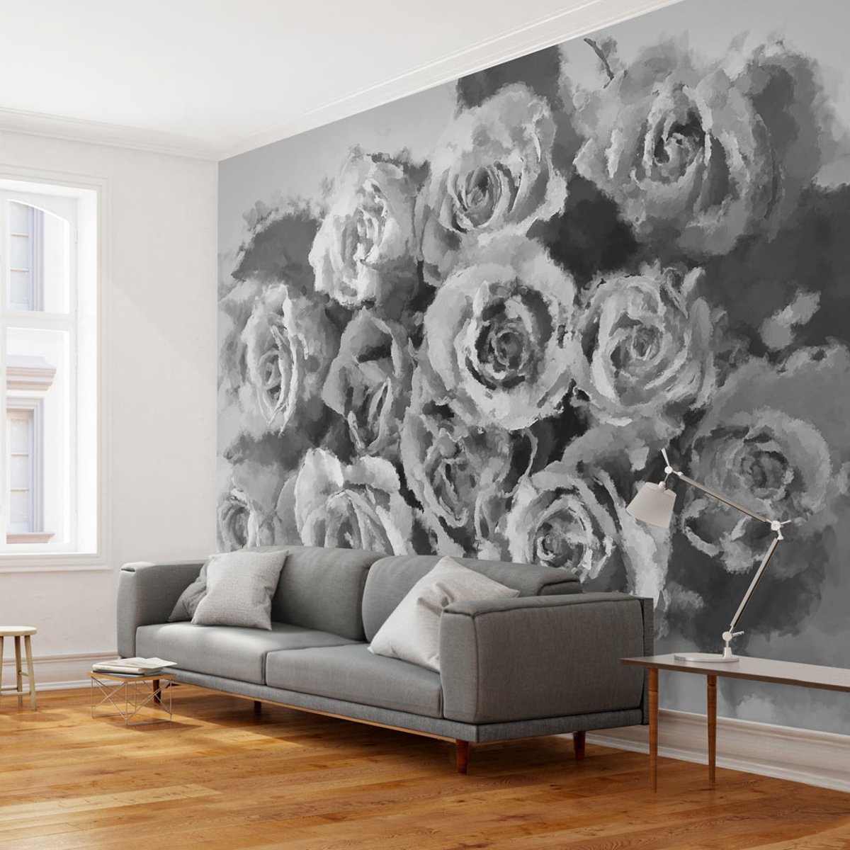 Papier peint intissé panoramique Fleurs A dozen roses gris / argent, EDEN