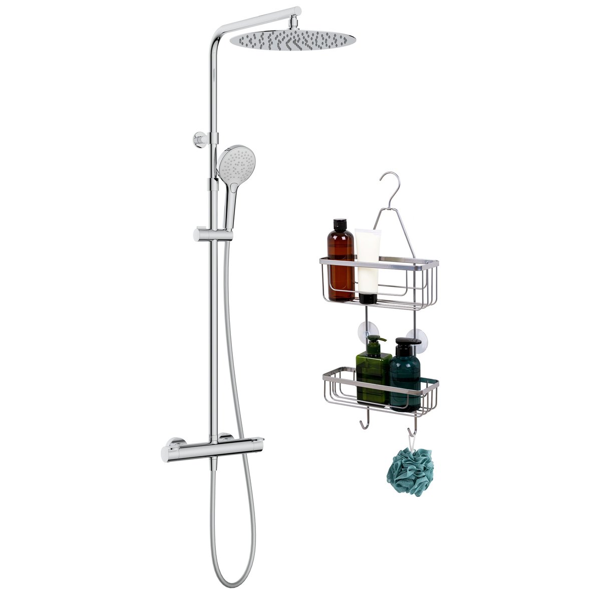 Colonne de douche thermostatique et étagère, ICONE chromé, SENSEA
