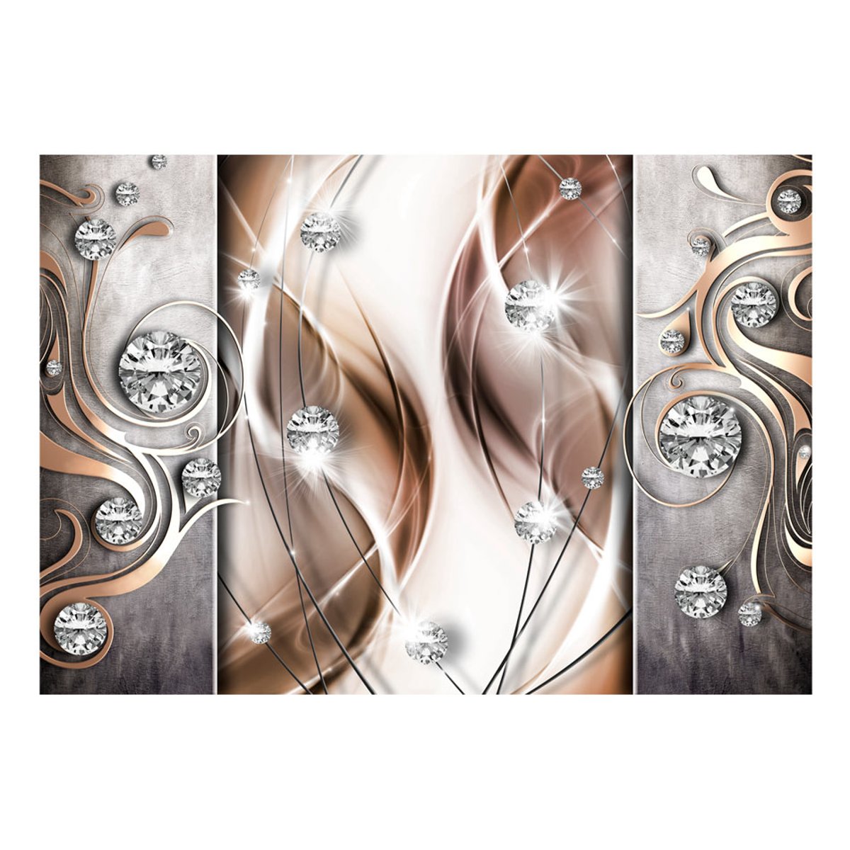 Papier peint intissé panoramique Abstractions Brown and Diamonds gris / argent, EDEN