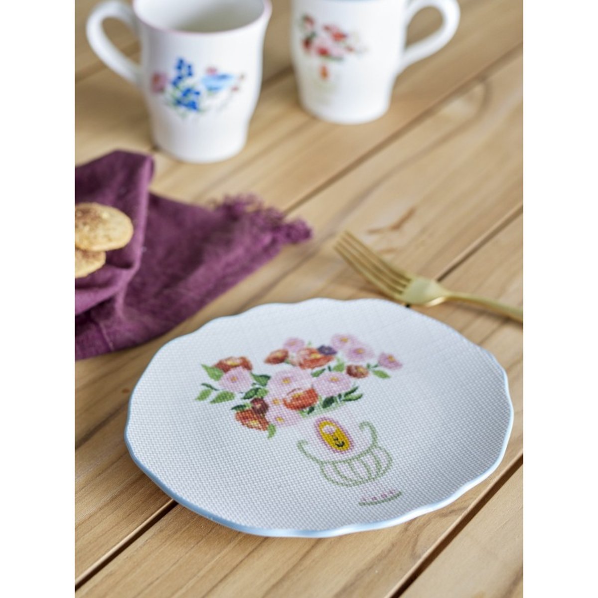 Assiette vintage grès embossé floral  Dorothy multicolore, BLOOMINGVILLE