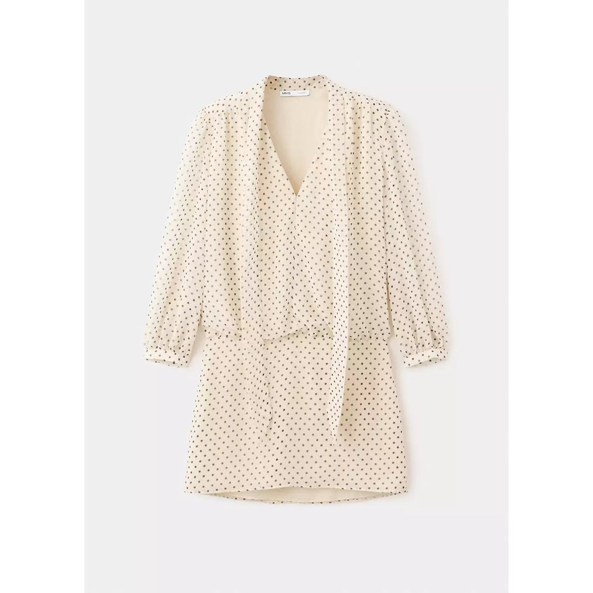 Robe à pois avec détail foulard écru, MANGO