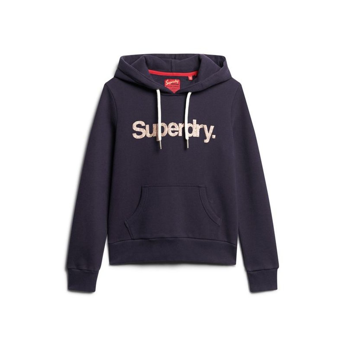 Sweat à capuche Core à logo métallisé bleu marine délavé, SUPERDRY