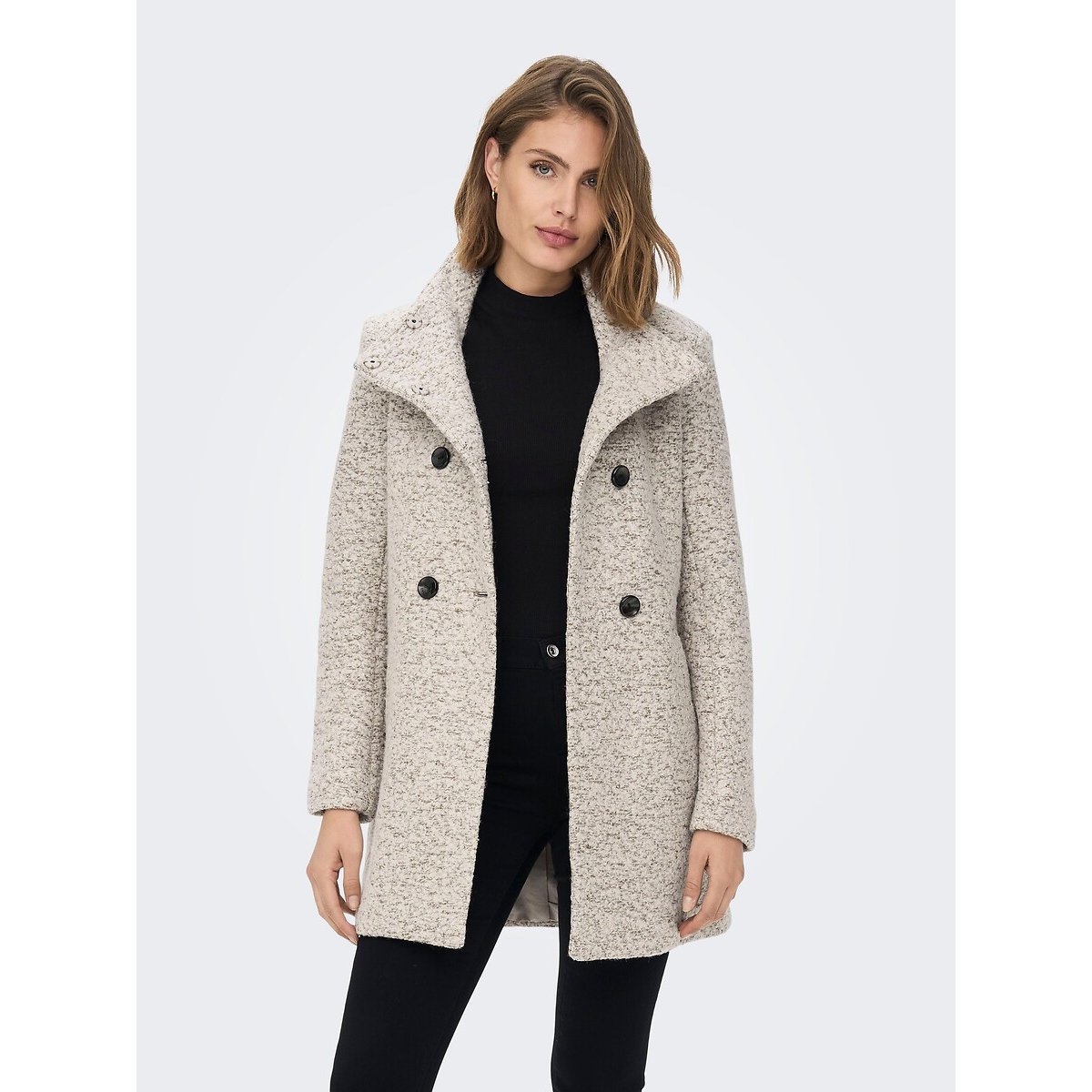 Manteau col montant, boutonné taupe, ONLY