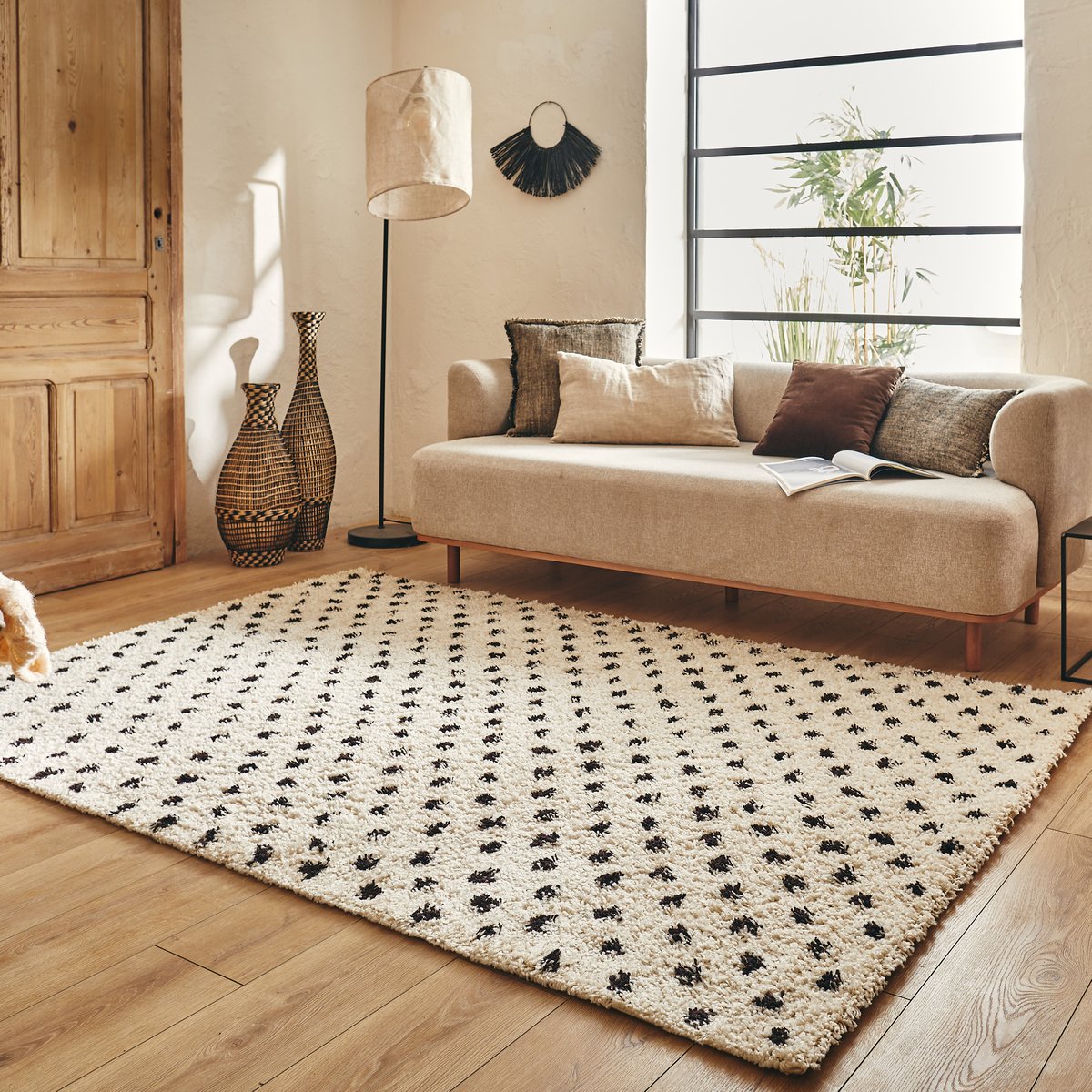 Tapis de salon à poids laine artificielle ASMA crème, NAZAR RUGS