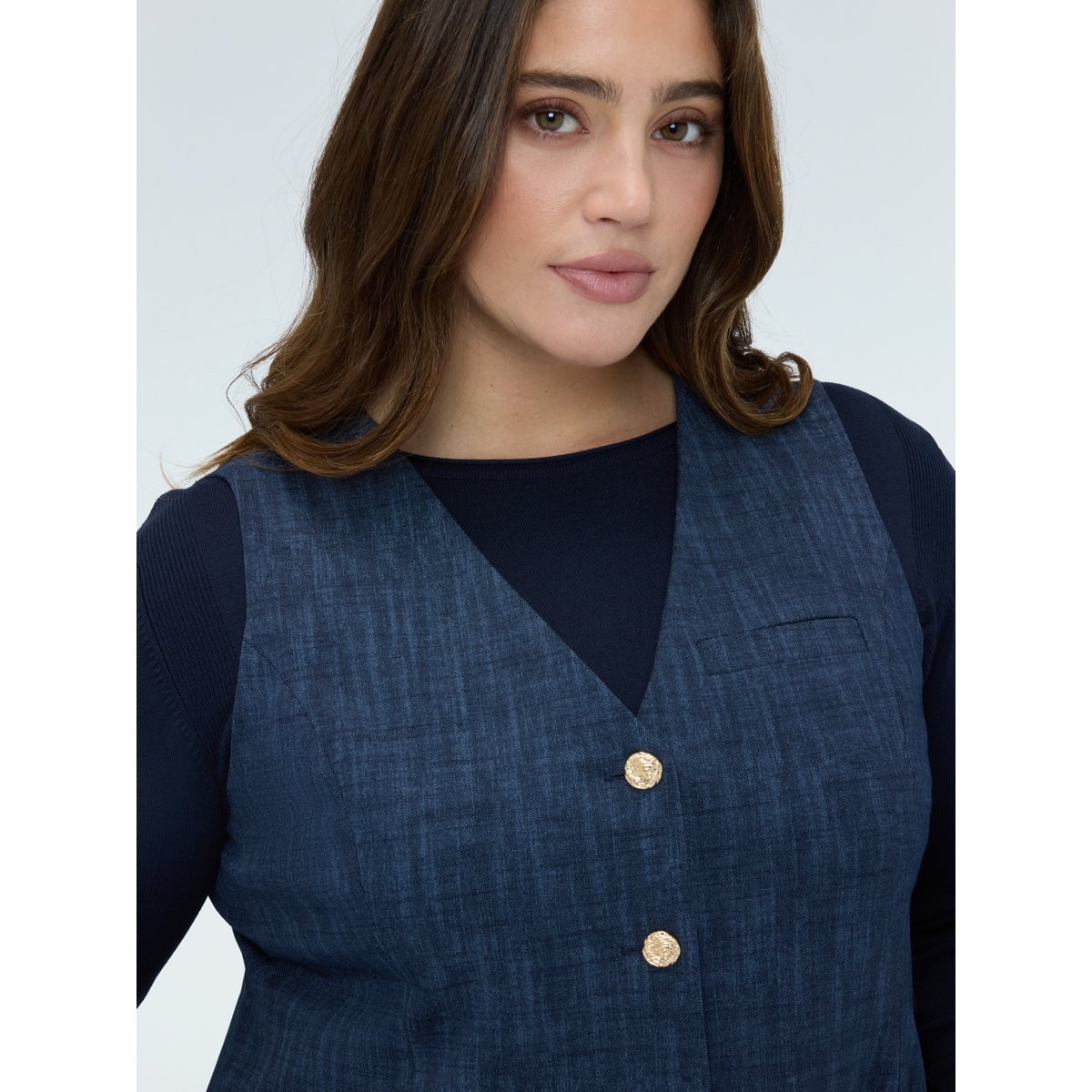 Gilet en Point de Milan avec boutons bleu, FIORELLA RUBINO