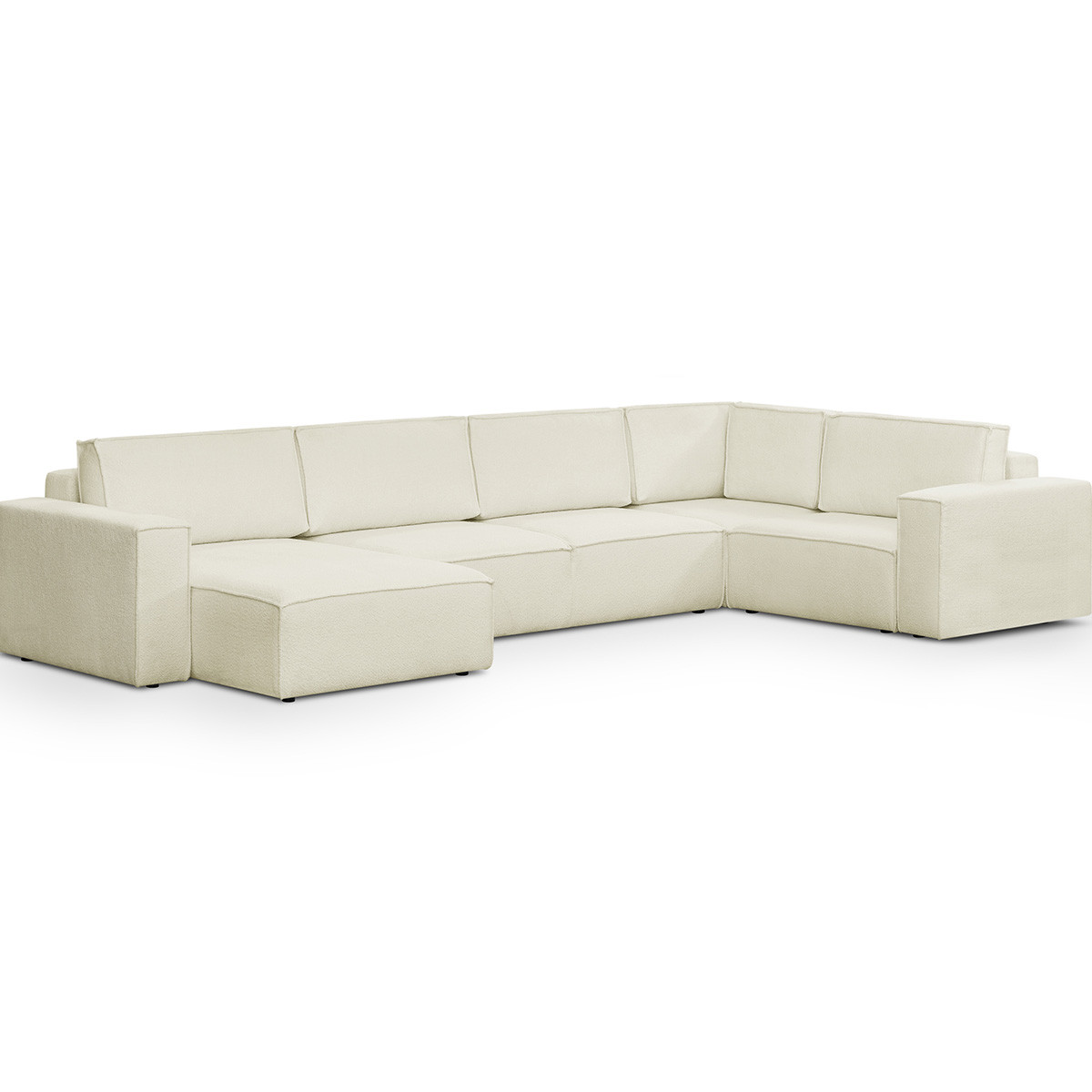 Canapé d'angle droit convertible 8 places en tissu bouclé - HARPER MOD ecru, HOMIFAB
