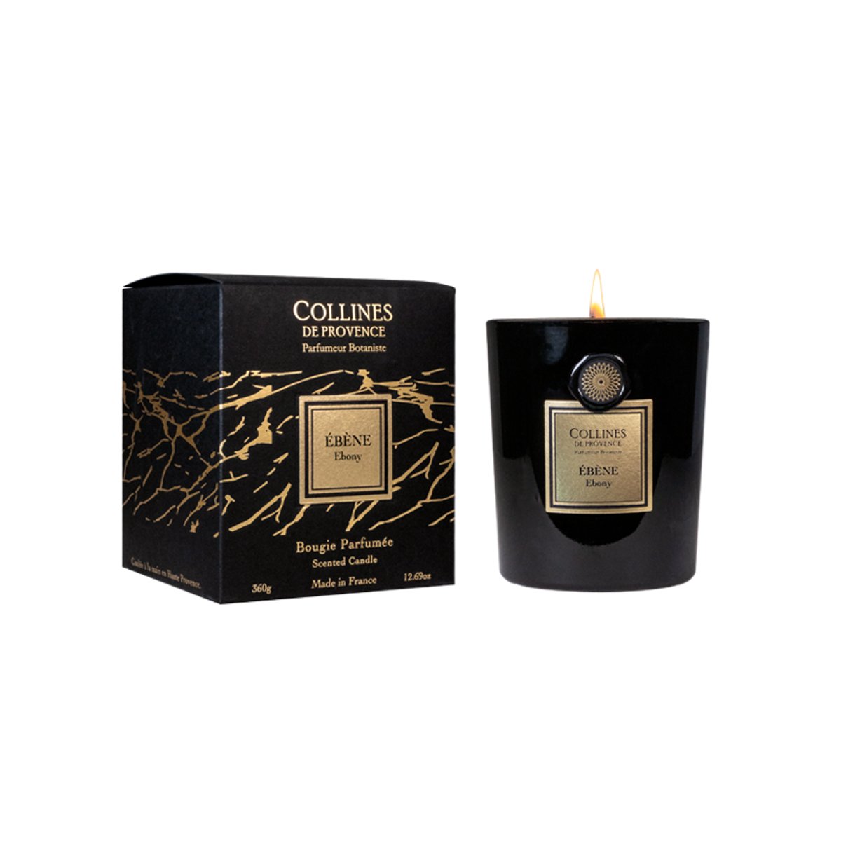 Bougie Parfumée Cire Végétale EBÈNE noir, COLLINES DE PROVENCE