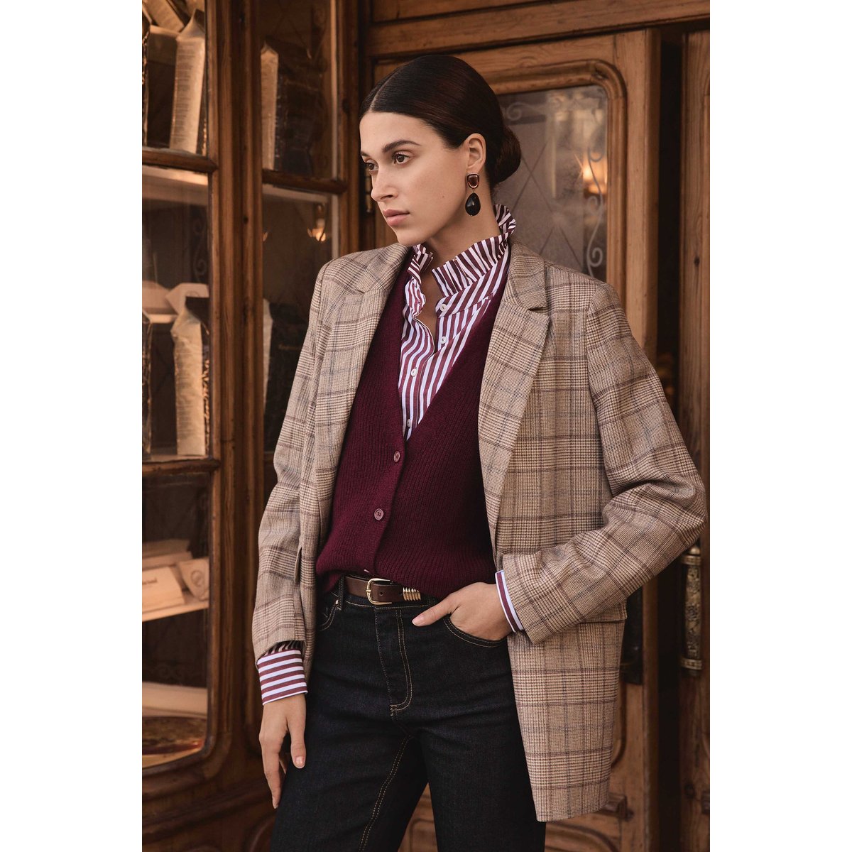 Veste de tailleur à motif Prince de Galles NELIA camel clair, Maison 123