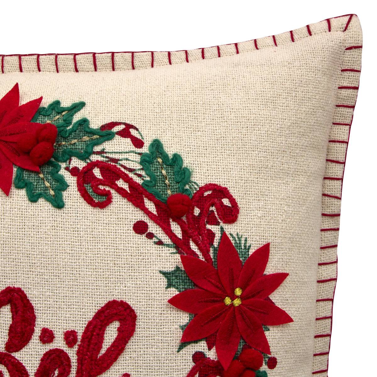 Coussin de Noël brodé couronne 45 x 45 cm crème, ATMOSPHERA