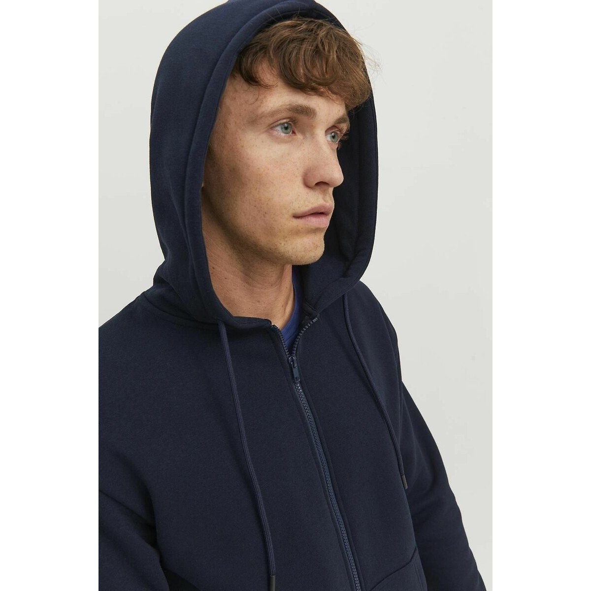 Sweat zippé à capuche bleu marine, JACK & JONES