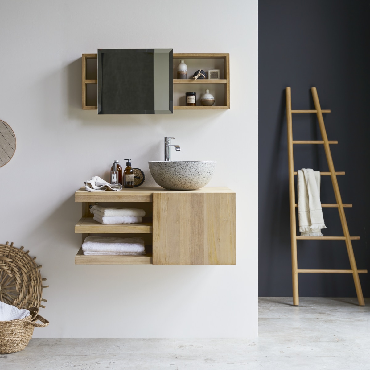 Meuble Salle De Bain en Teck massif, TYPO naturel, TIKAMOON