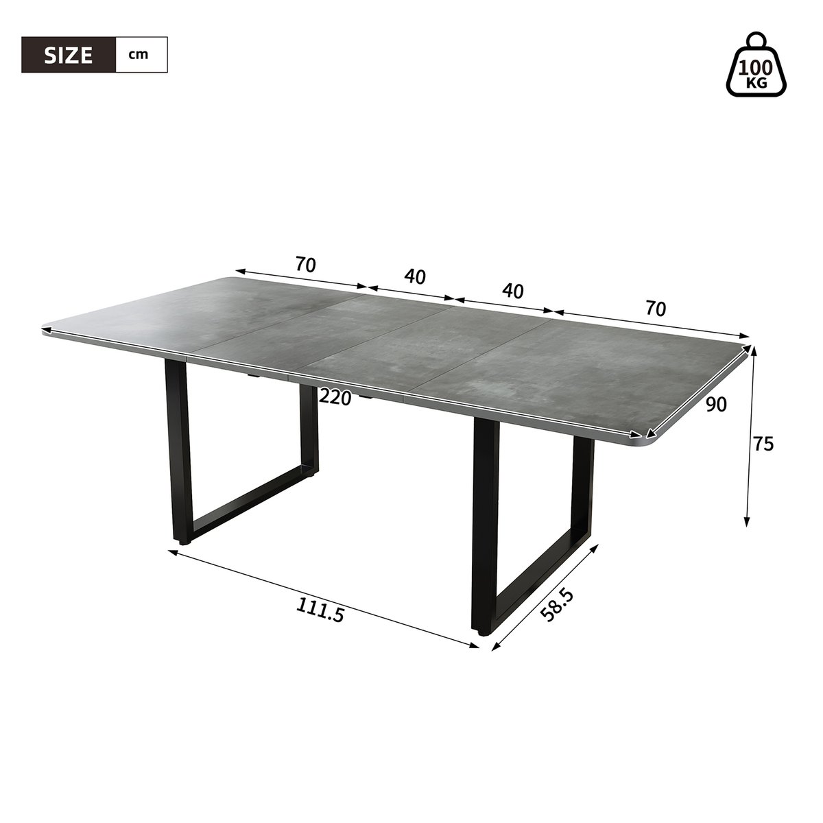 Table à manger extensible à allonge papillon intégrée, ELMOB gris, MEUBLES COSY