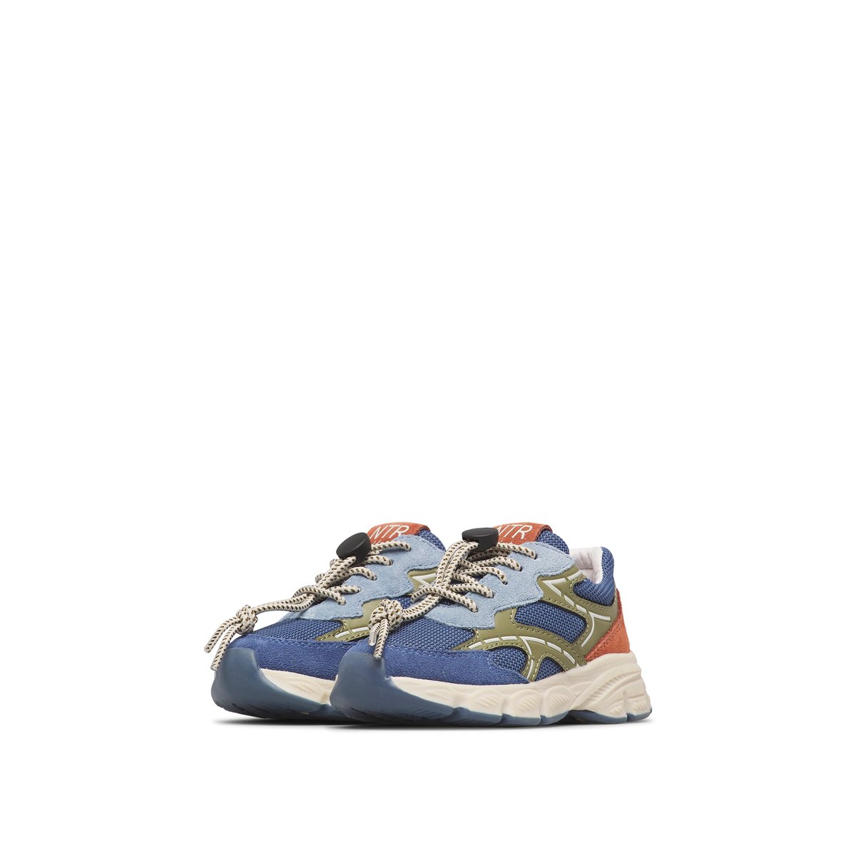 Sneakers en écopelle et tissu YAMBE. bleu-kaki, NATURINO