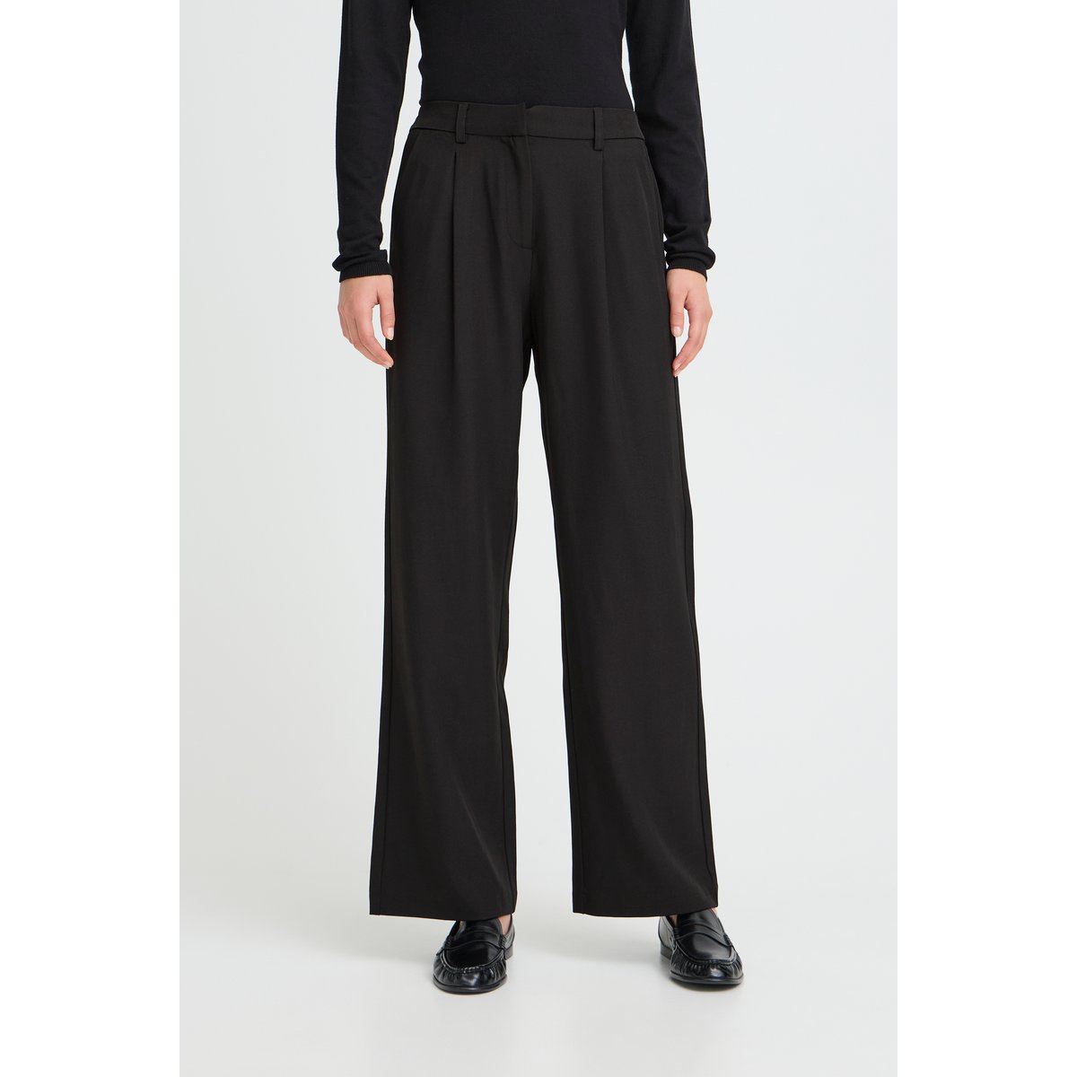 Pantalon large à pinces, taille elastiquée noir, ICHI