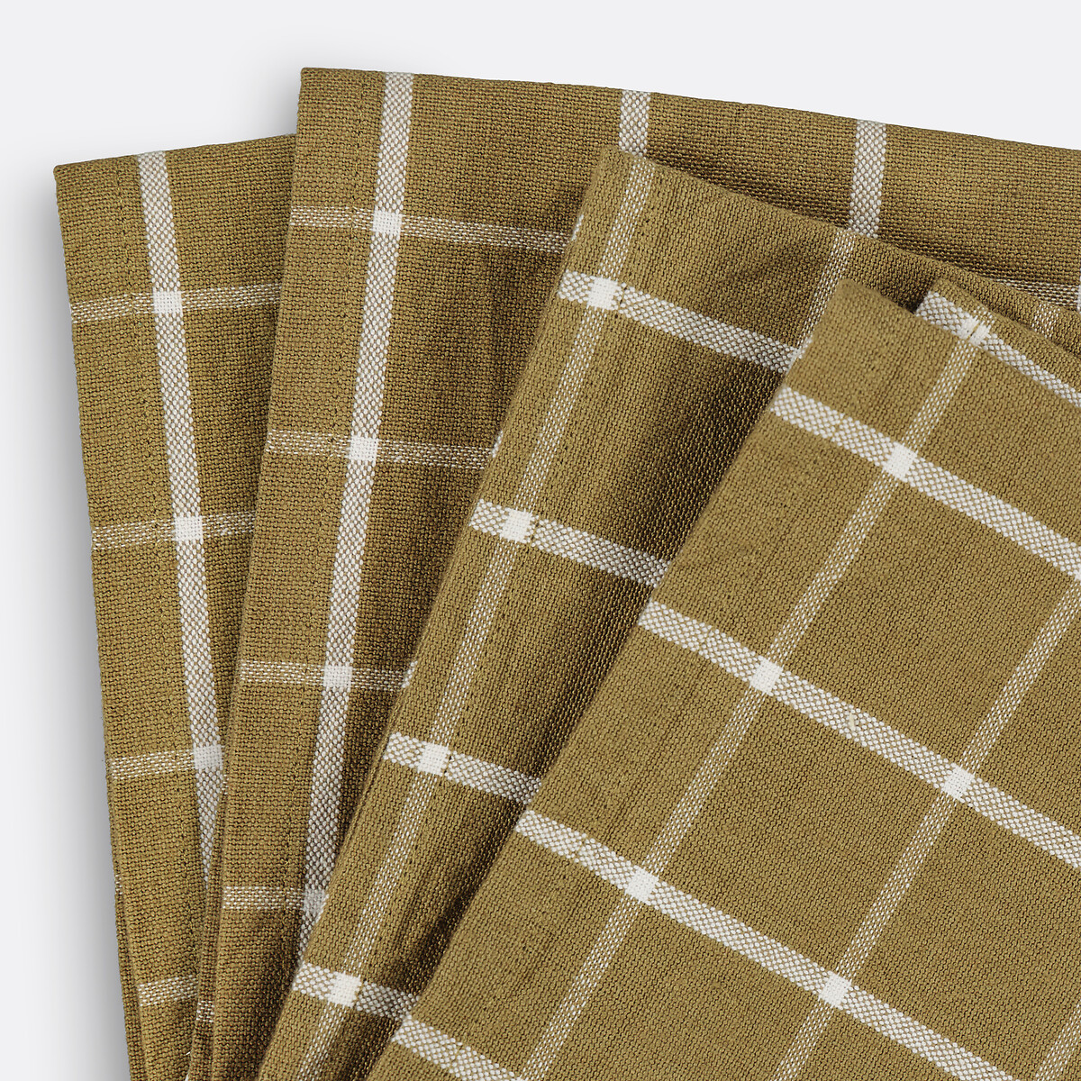 Lot 4 serviettes de table coton lavé, Hortense vert olive, LA REDOUTE INTERIEURS