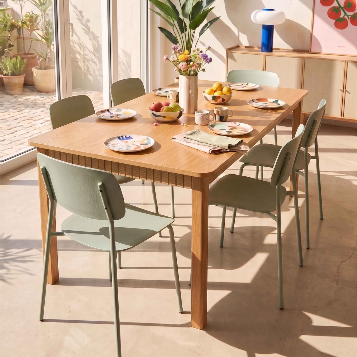 Lot de 2 chaises empilables en acier et plastique, CARLA vert gris, OVIALA