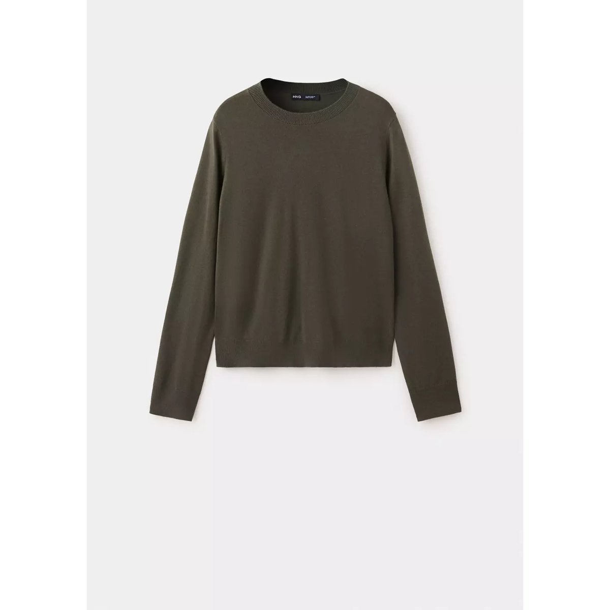 Pull-over maille fine col rond kaki, MANGO