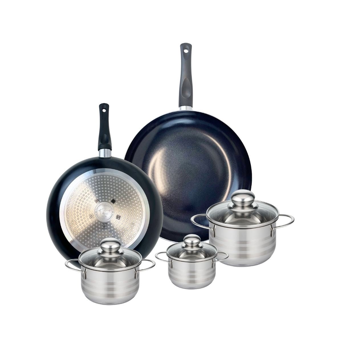 Batterie 2 poêles 28/32cm + 3 faitouts 12/14/16cm PRIMA BRILLANT noir, ELO