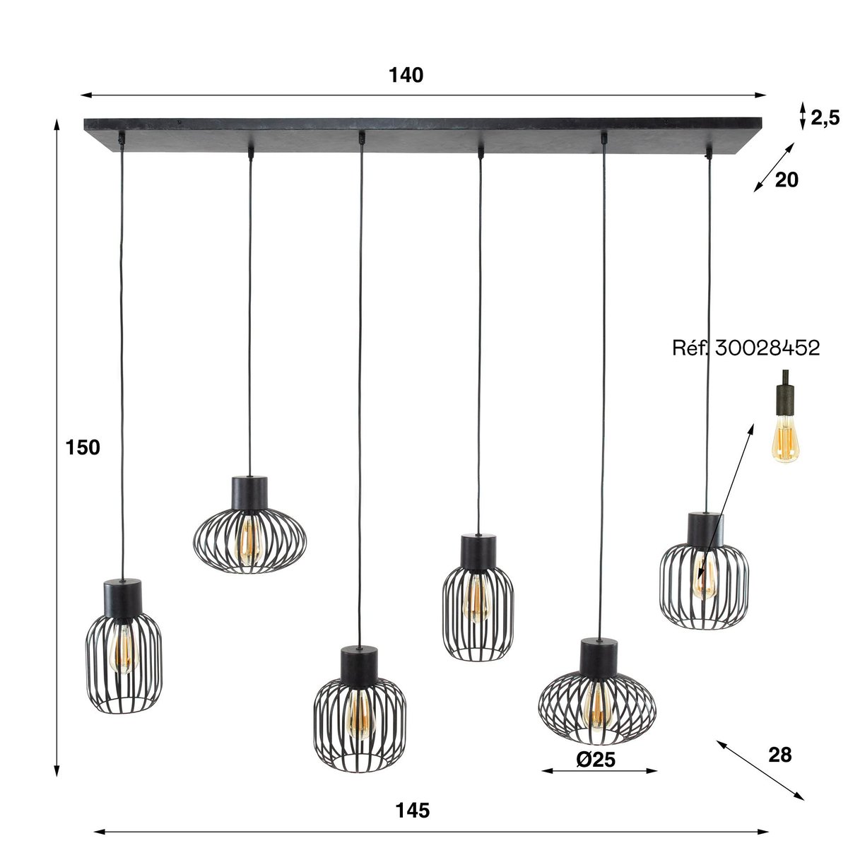 Suspension métal 6 lanternes NOVA anthracite, PIER IMPORT
