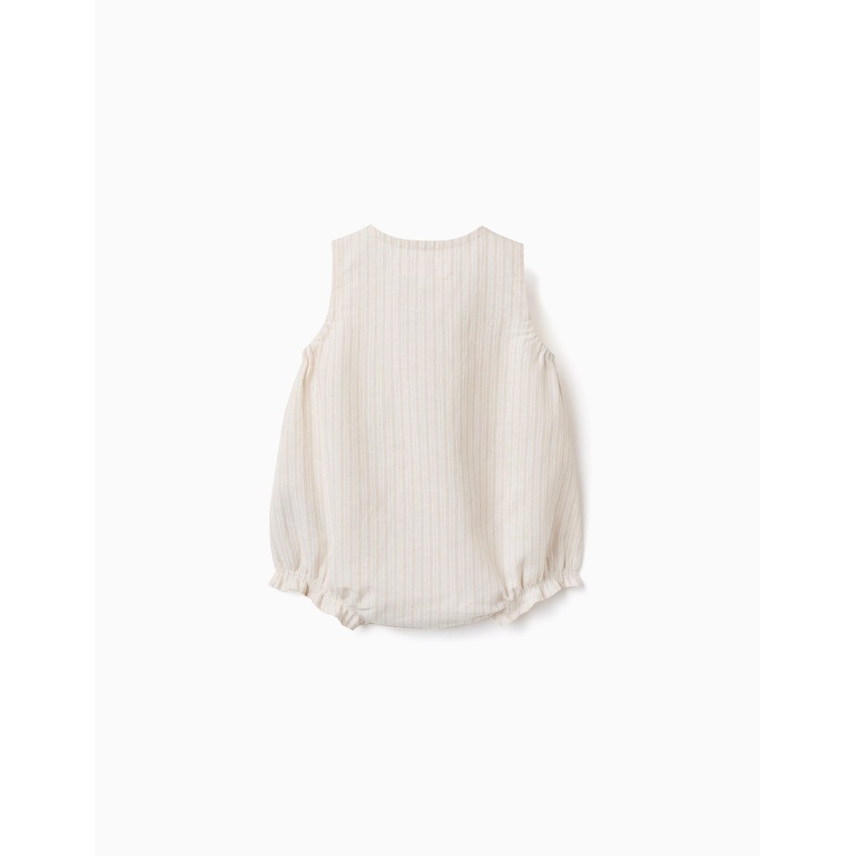 Barboteuse en coton et lin à rayures beige clair, ZIPPY