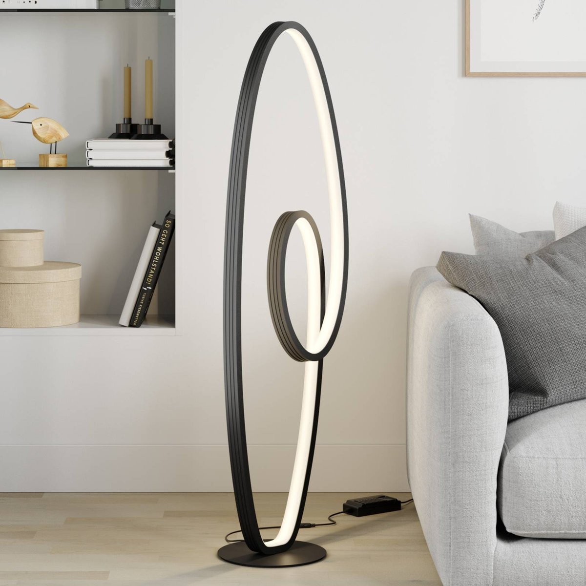 Lampadaire en aluminium moderneLED, Bronwyn anthracite, blanc, LUCANDE