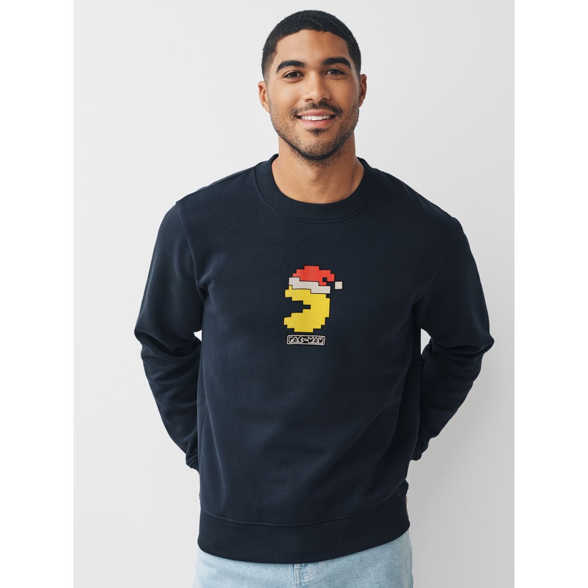 Sweat col rond de noël sous licence pacman bleu marine, NEXT