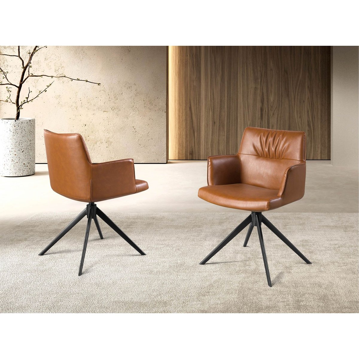 Chaise pivotante en simili cuir brun cognac | noir, ANGEL CERDA