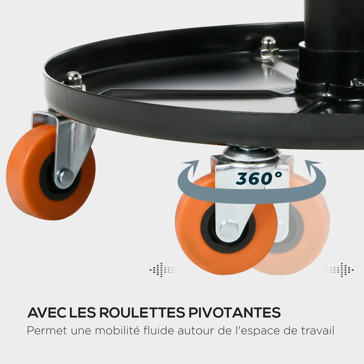 Siège à roulettes pour mécanicien Acier Noir noir, HOMCOM